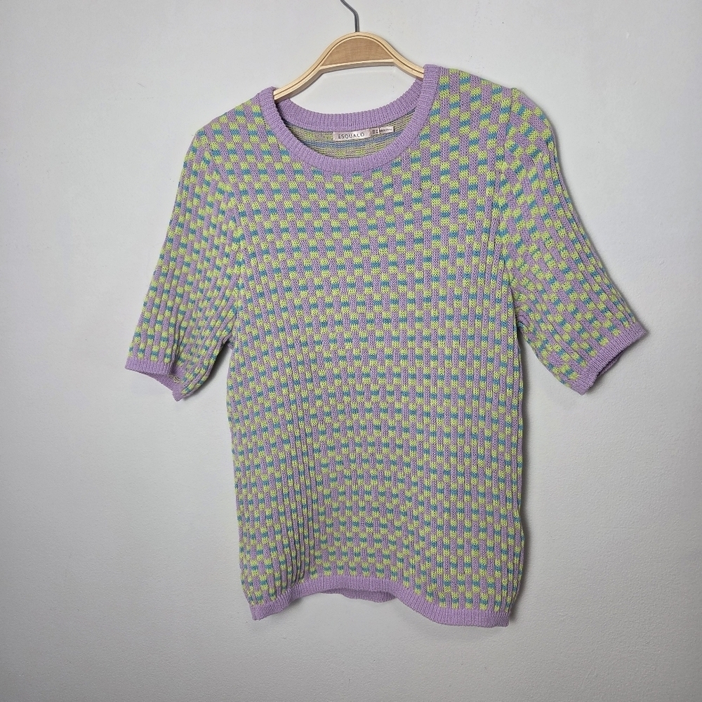 Lavender Check Knit Short-Sleeve Top - Picture 6 of 12